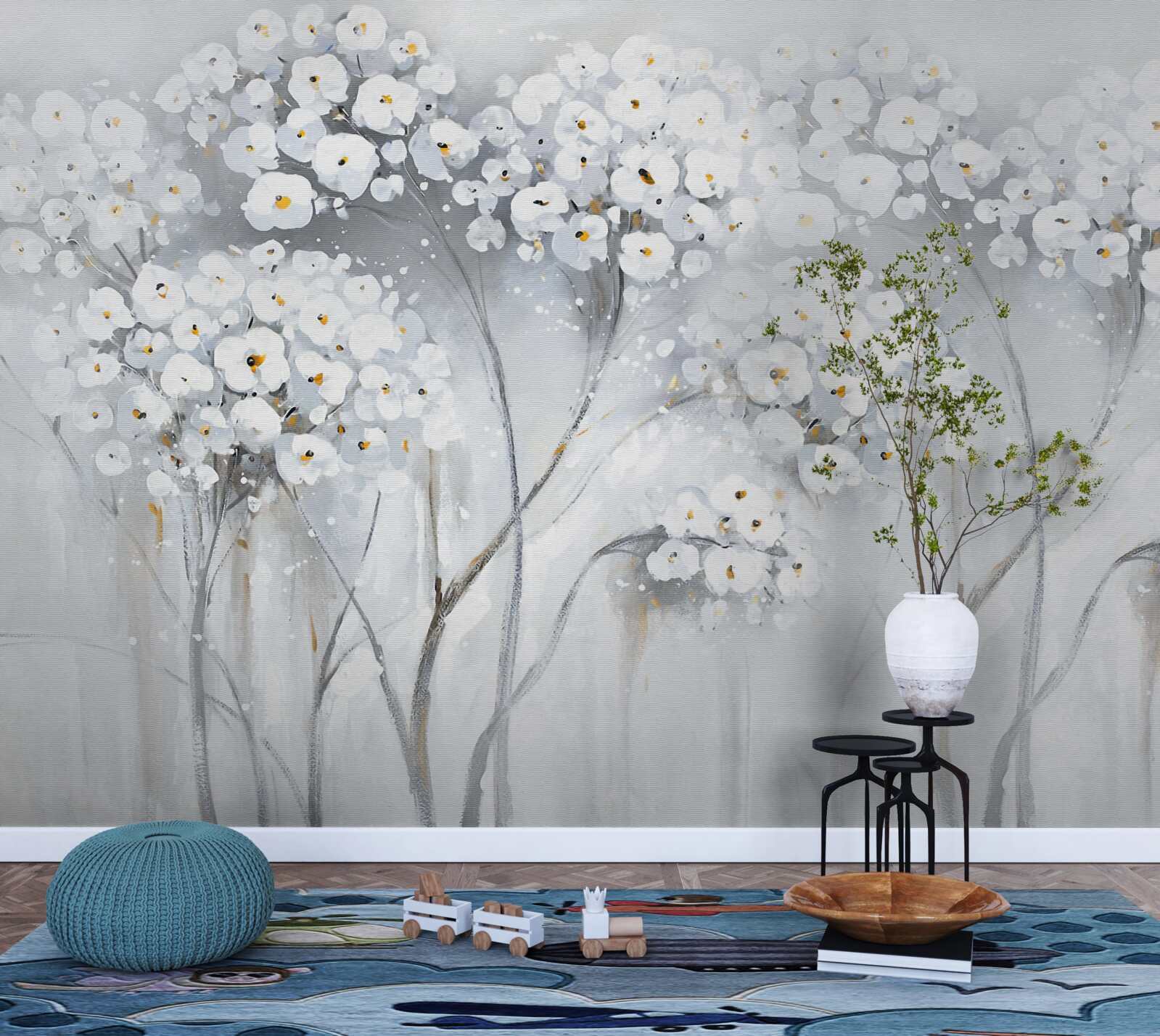 Fototapeta štíhle stromy s rozkvitnutými listami a svetlými odtieňoch