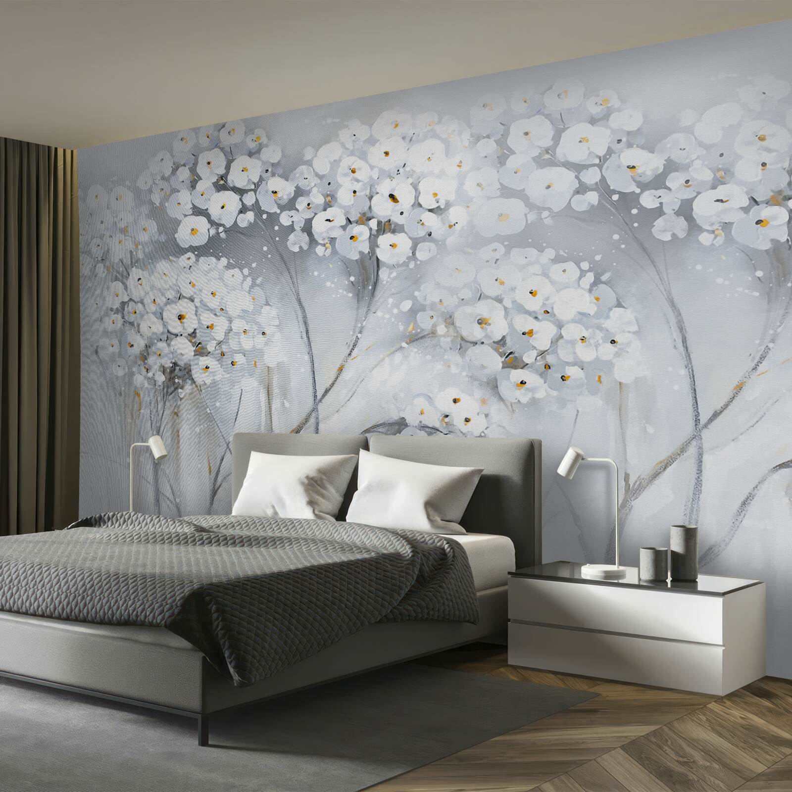 Fototapeta štíhle stromy s rozkvitnutými listami a svetlými odtieňoch