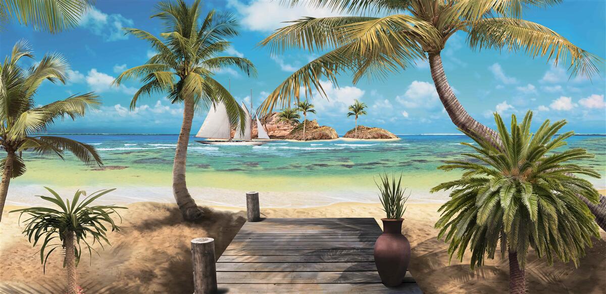 Fototapeta drevený most vedúci na breh