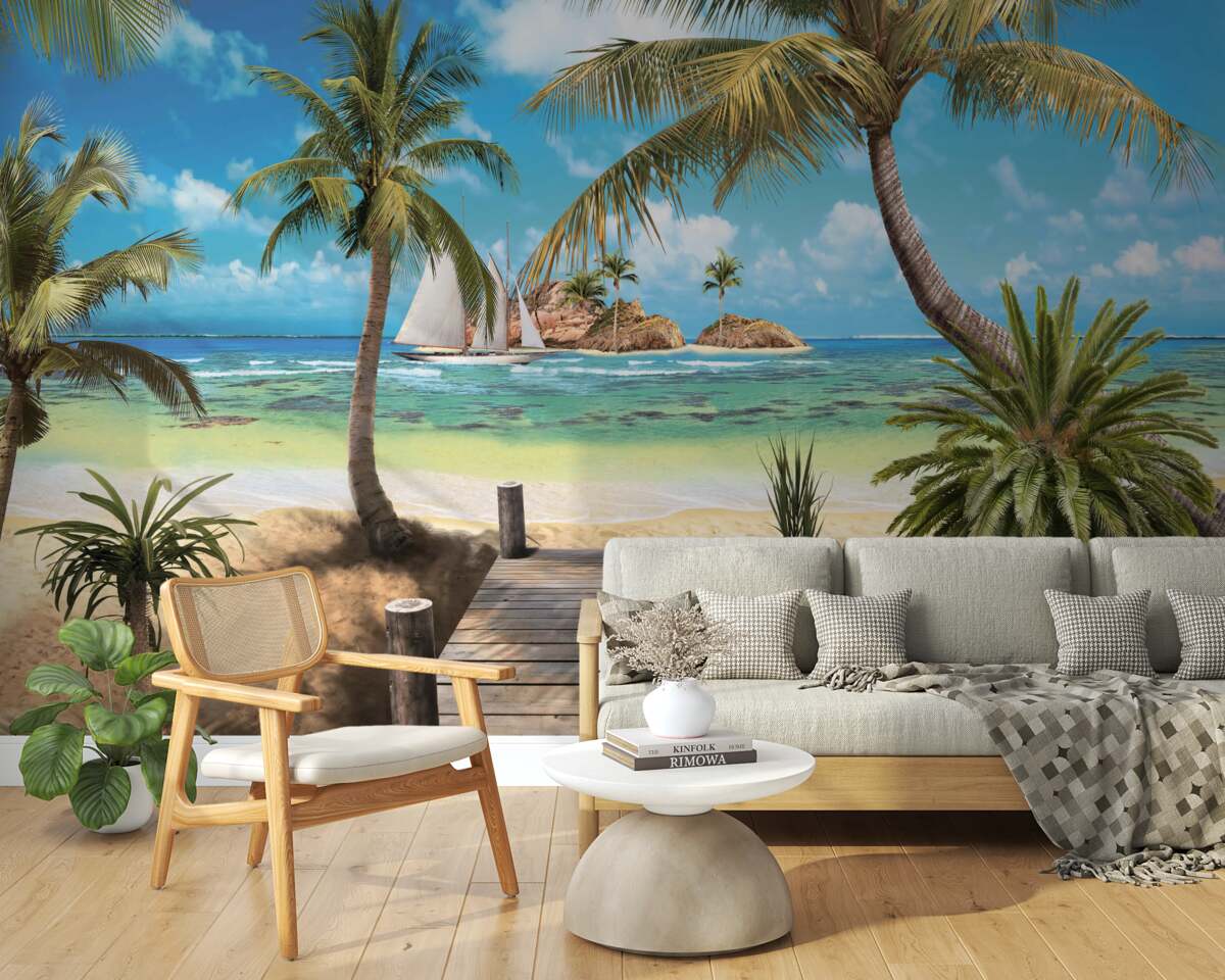 Fototapeta drevený most vedúci na breh