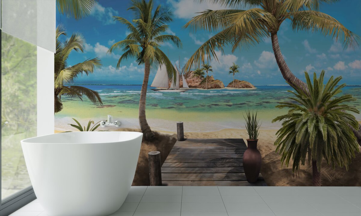 Fototapeta drevený most vedúci na breh