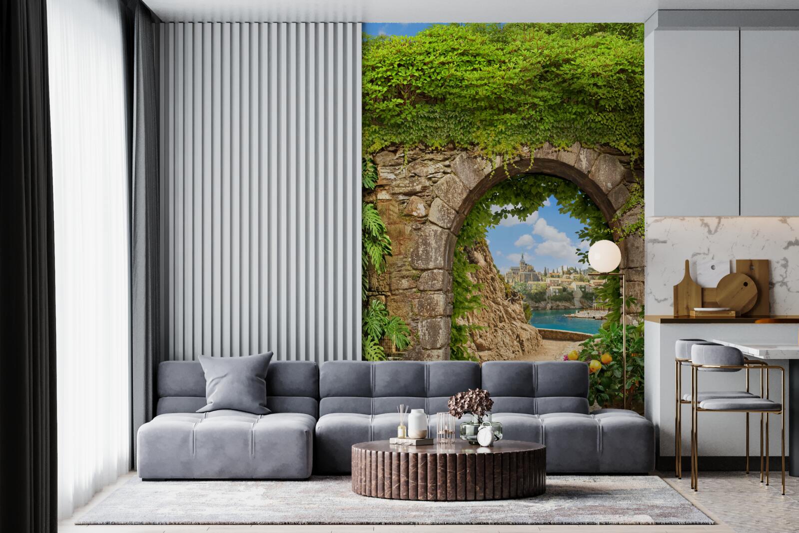 Fototapeta starý kamenný oblúk prepletený zelenou