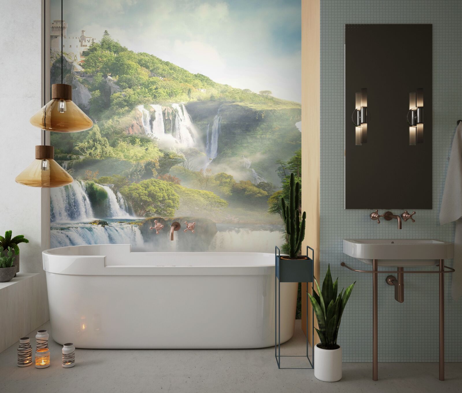 Fototapeta veľa vysokých kaskádových vodopádov