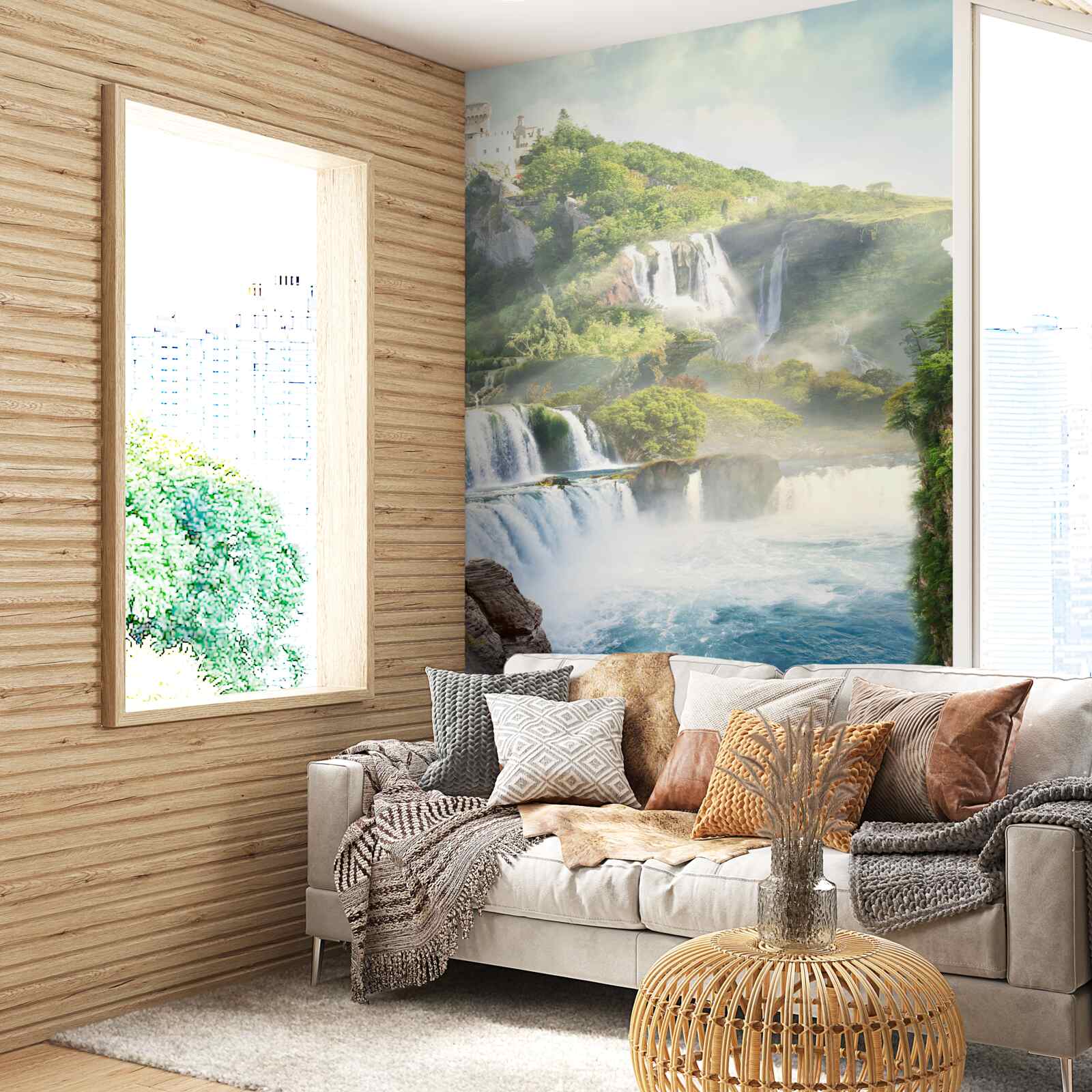 Fototapeta veľa vysokých kaskádových vodopádov