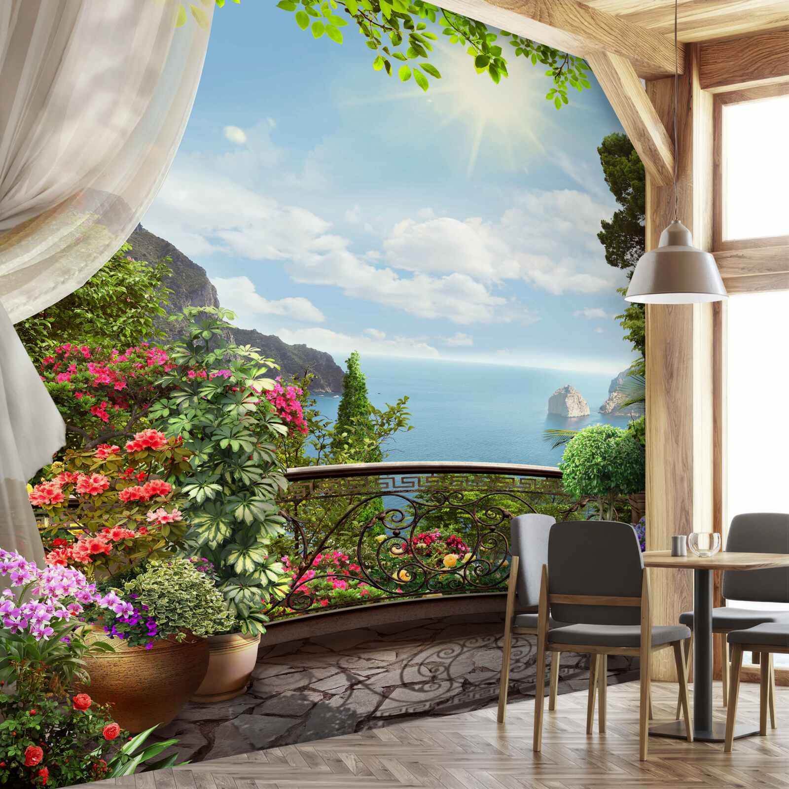 Fototapeta z balkóna môžete vidieť oceán tiahnuci sa k obzoru a strmé útesy