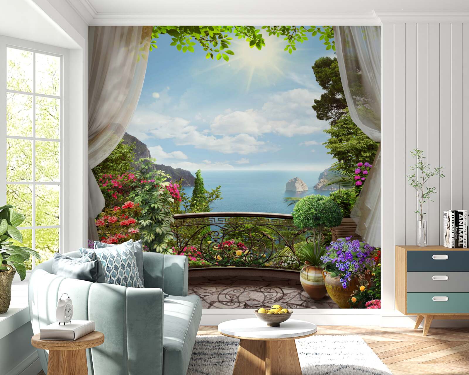 Fototapeta z balkóna môžete vidieť oceán tiahnuci sa k obzoru a strmé útesy