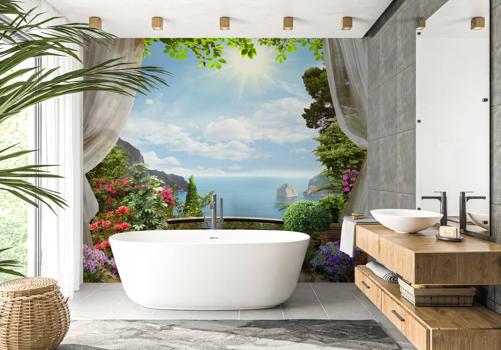 Fototapeta z balkóna môžete vidieť oceán tiahnuci sa k obzoru a strmé útesy