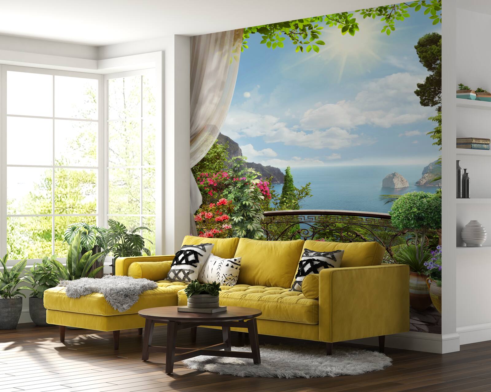 Fototapeta z balkóna môžete vidieť oceán tiahnuci sa k obzoru a strmé útesy