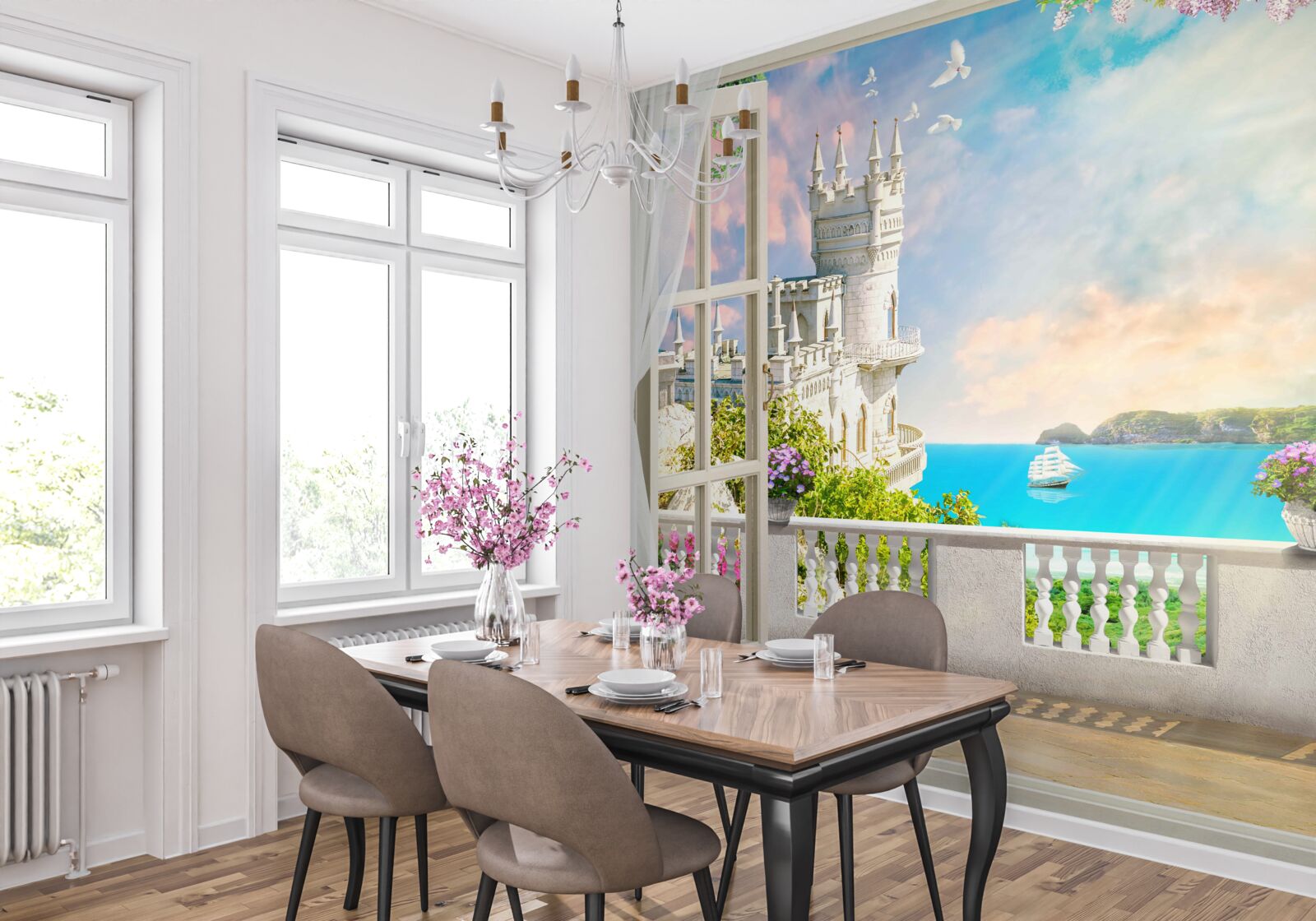 Fototapeta terasa pri zámku lastovičie hniezdo na nábreží