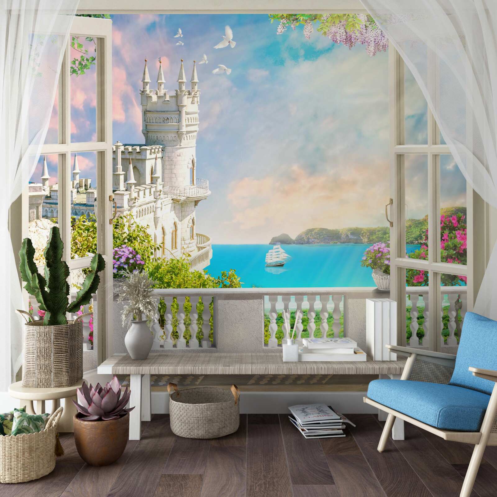 Fototapeta terasa pri zámku lastovičie hniezdo na nábreží