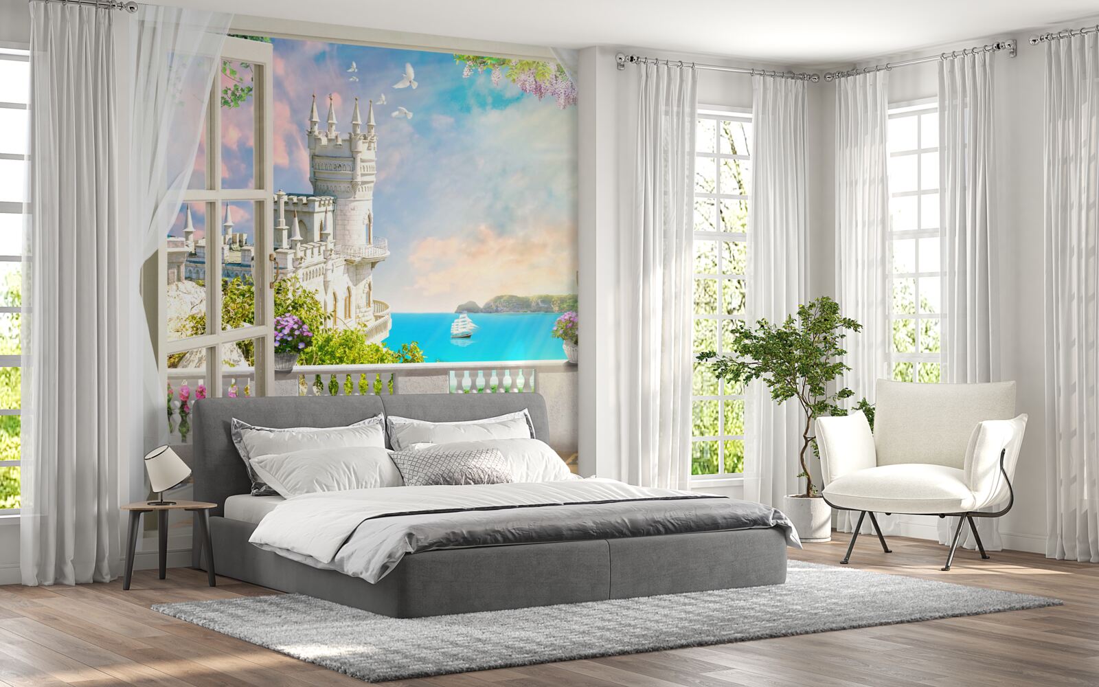 Fototapeta terasa pri zámku lastovičie hniezdo na nábreží