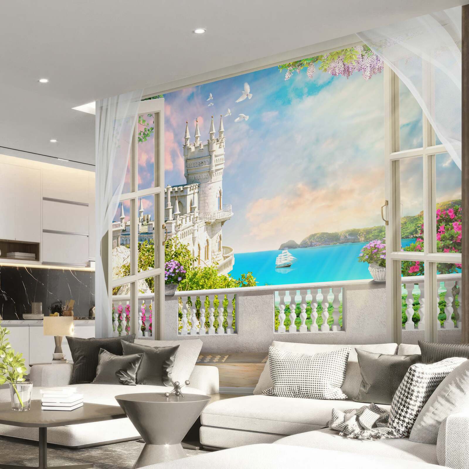 Fototapeta terasa pri zámku lastovičie hniezdo na nábreží