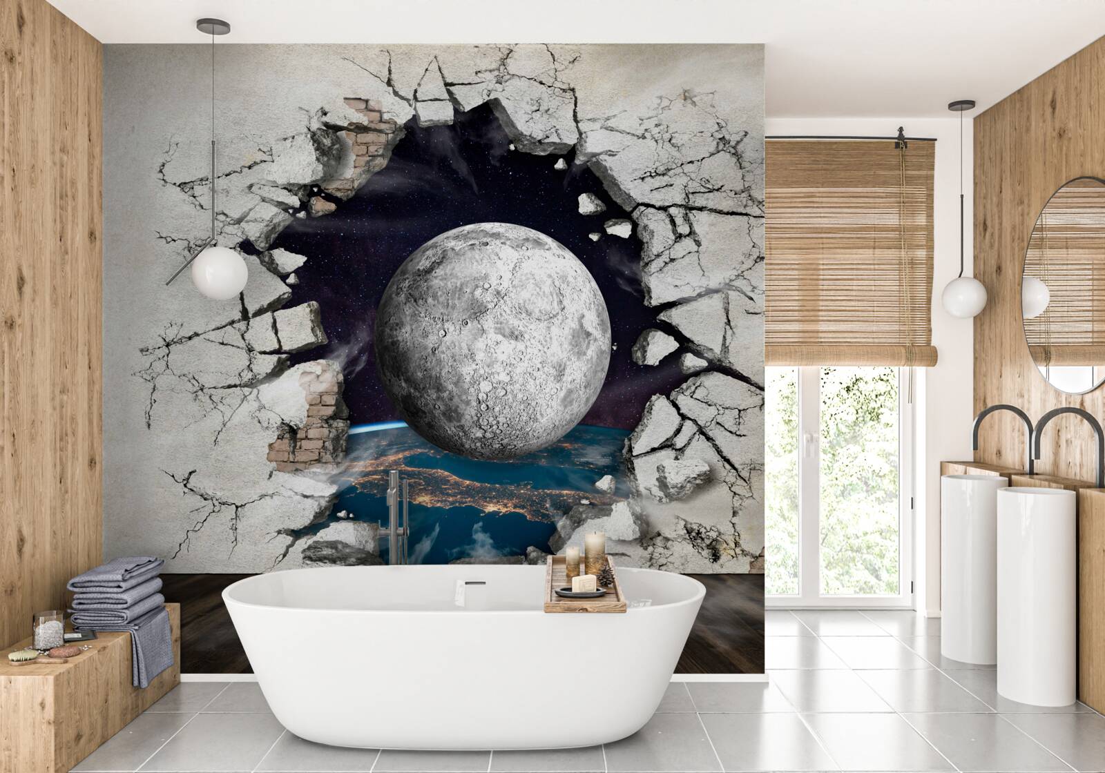 Fototapeta biela stena rozdelená mesiacom