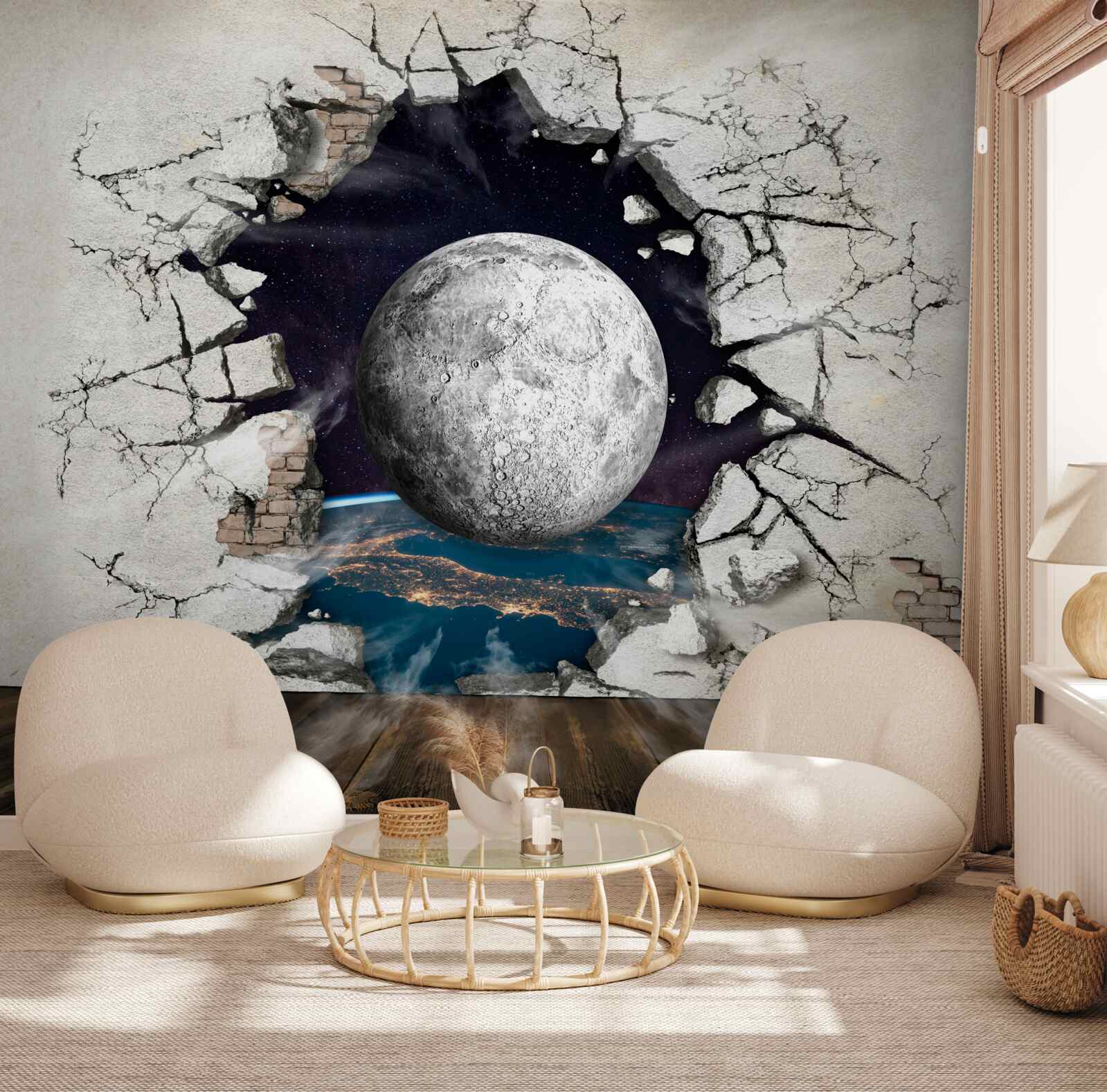 Fototapeta biela stena rozdelená mesiacom