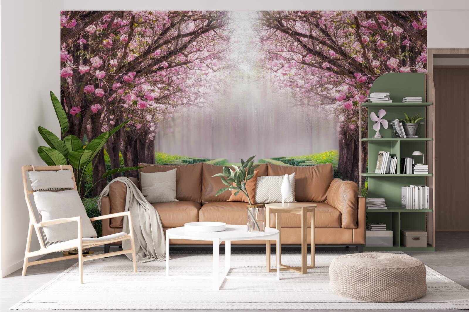 Fototapeta úhľadná ulica so zeleňou a rozkvitnutými čerešňami