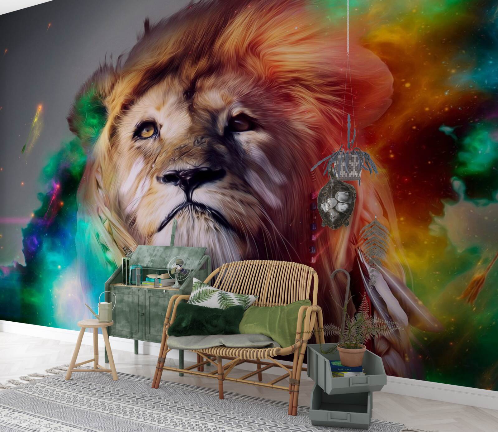 Fototapeta abstrakcia s levom v pestrých farbách a jeho veľkolepou hrivou