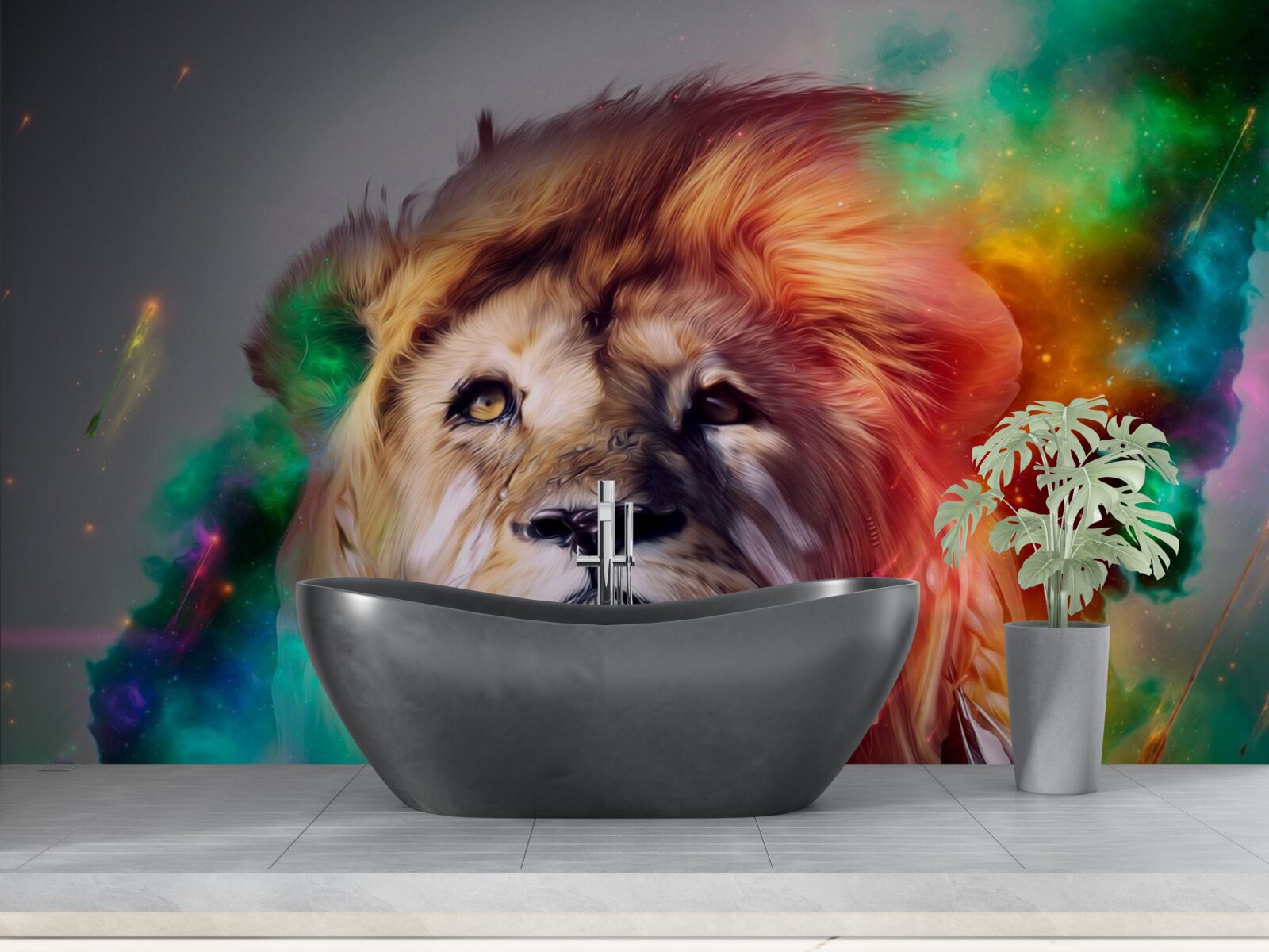 Fototapeta abstrakcia s levom v pestrých farbách a jeho veľkolepou hrivou