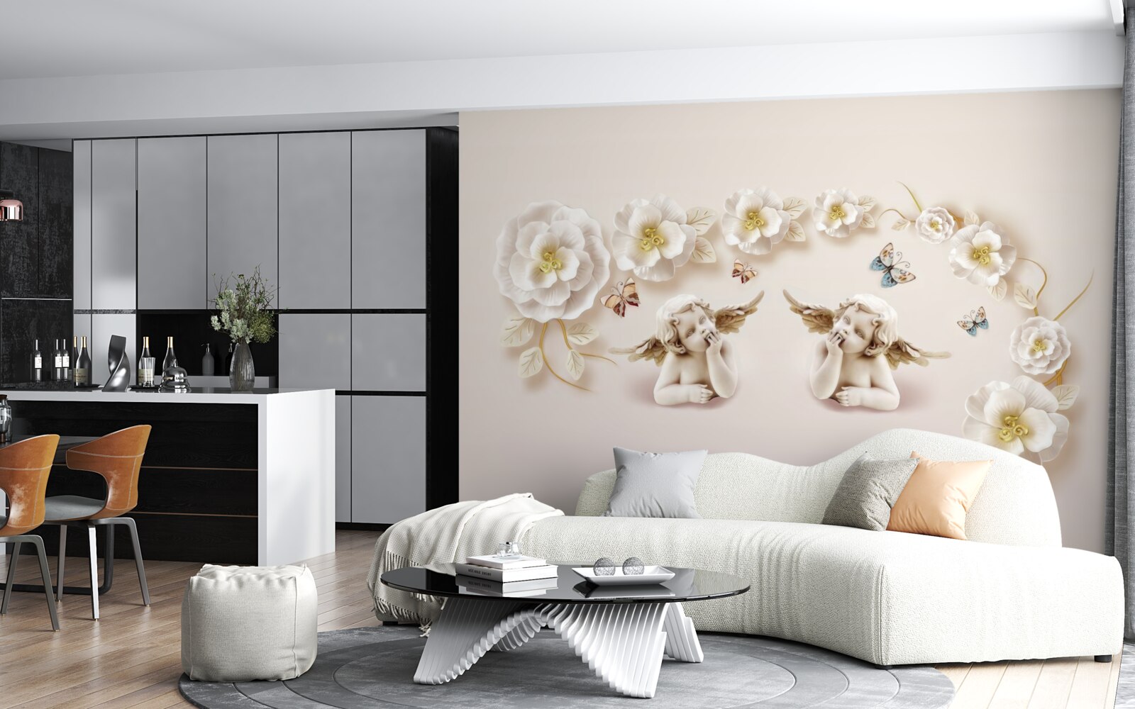 Fototapeta zostavovanie motýľov a bielych pukov