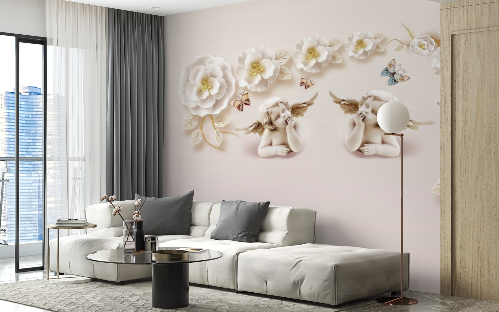 Fototapeta zostavovanie motýľov a bielych pukov