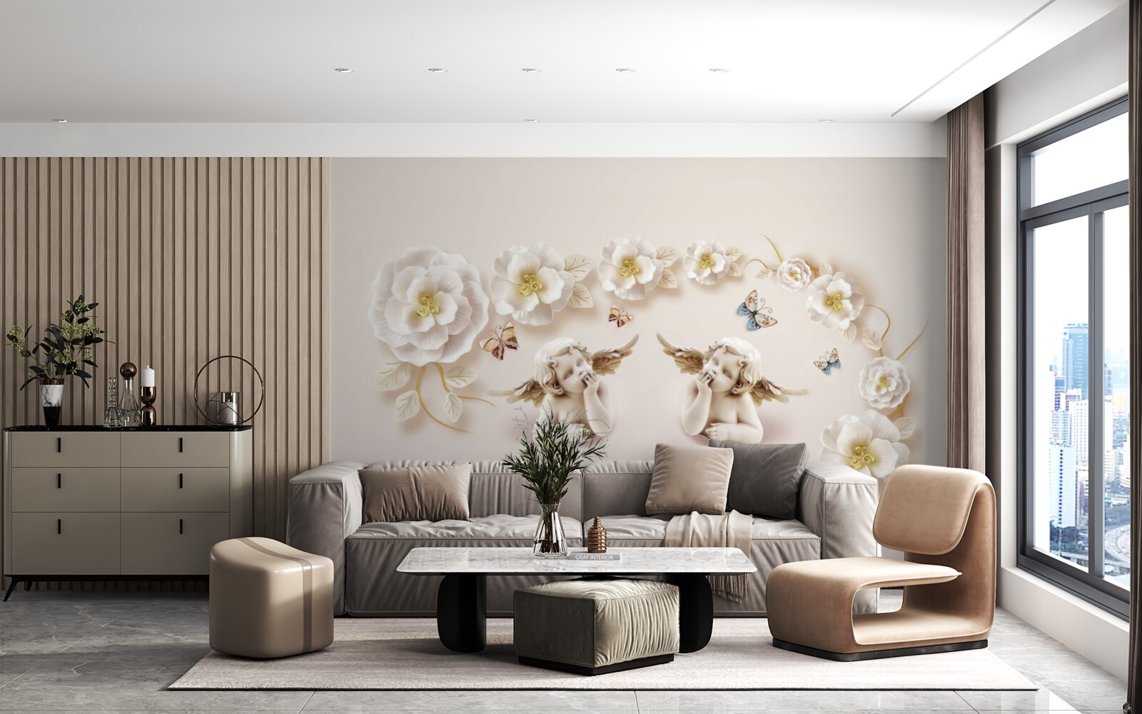 Fototapeta zostavovanie motýľov a bielych pukov