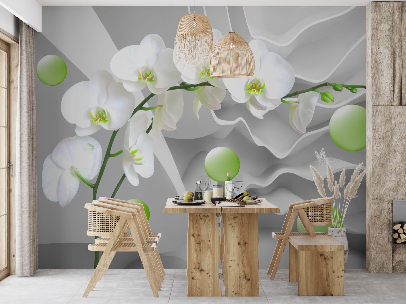 Fototapeta tajné plávajúce zelené gule a bledá orchidea