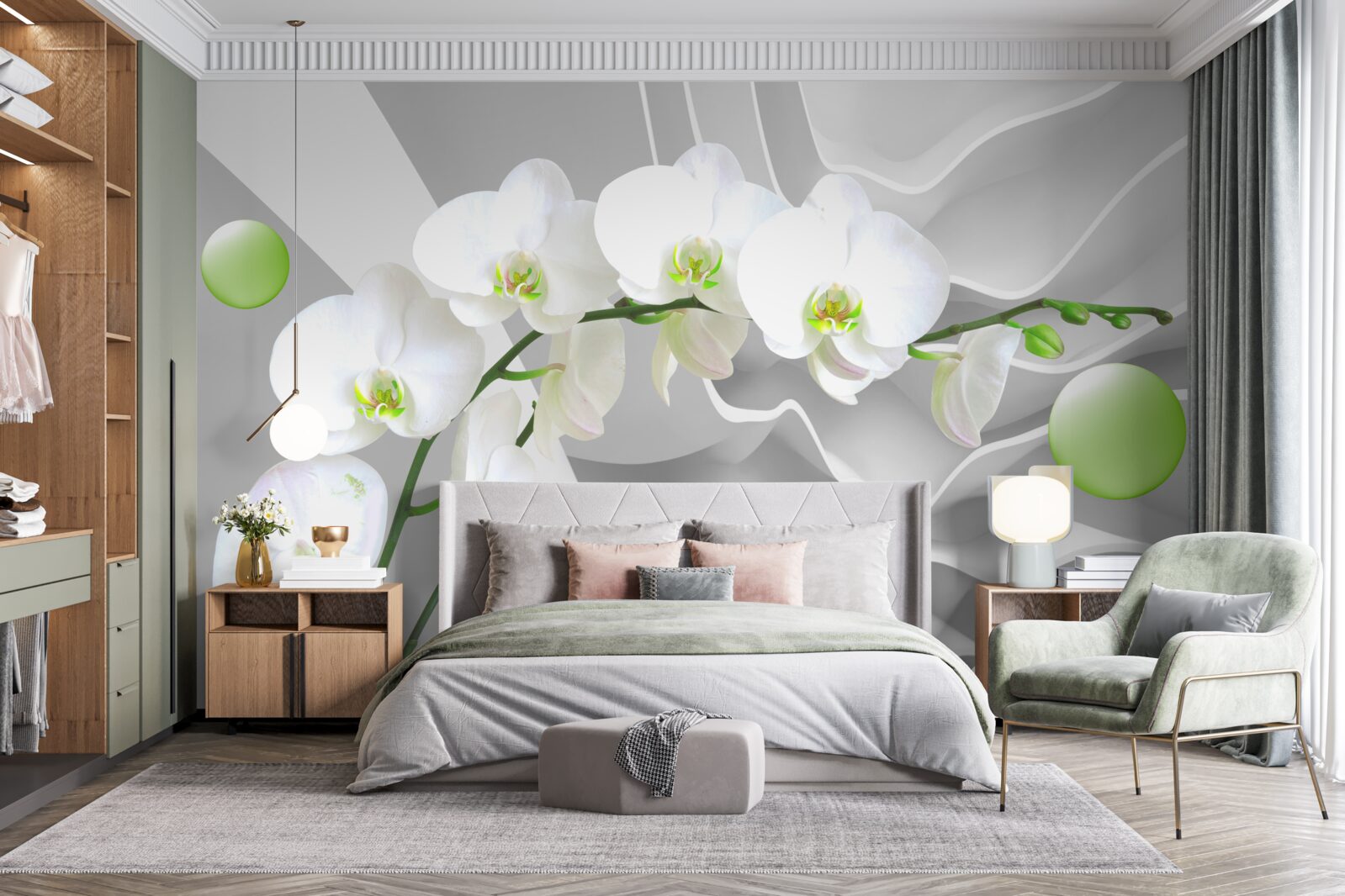 Fototapeta tajné plávajúce zelené gule a bledá orchidea