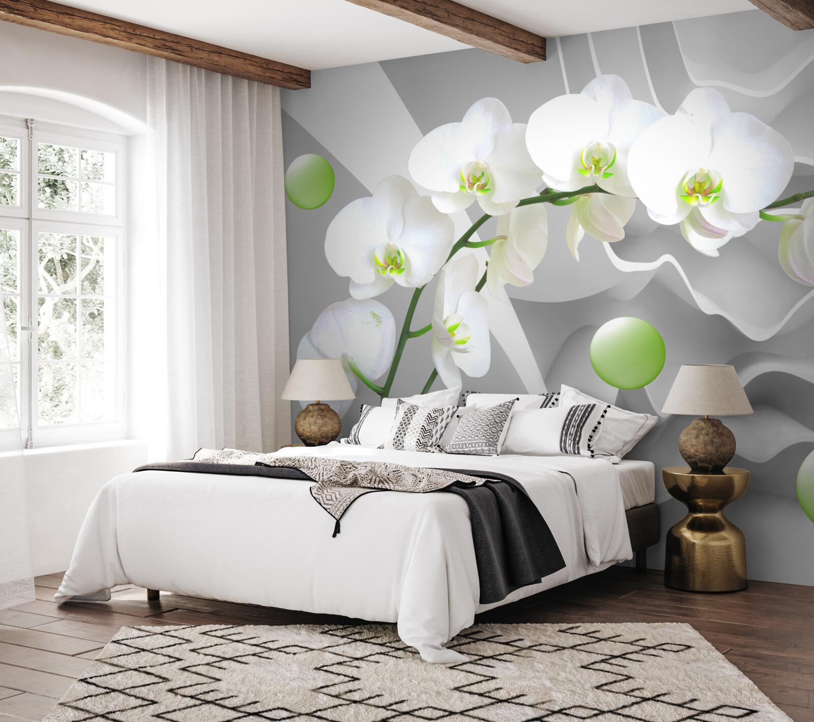 Fototapeta tajné plávajúce zelené gule a bledá orchidea