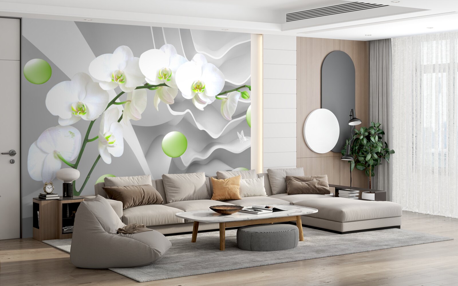 Fototapeta tajné plávajúce zelené gule a bledá orchidea