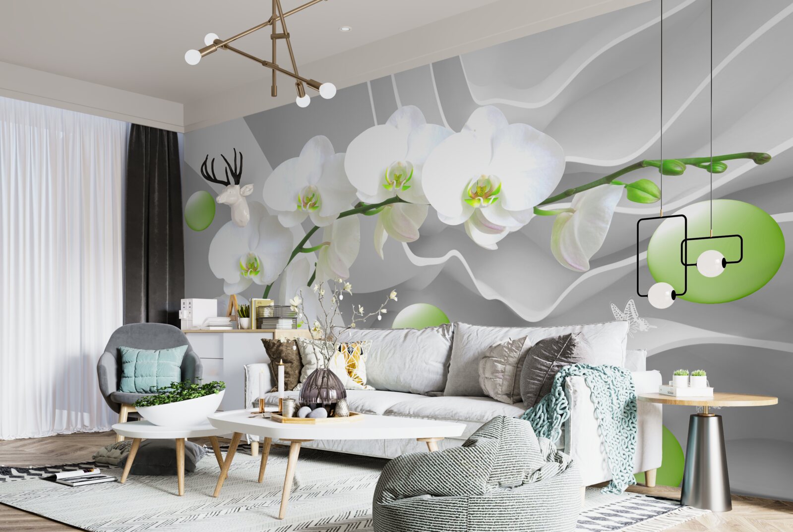 Fototapeta tajné plávajúce zelené gule a bledá orchidea