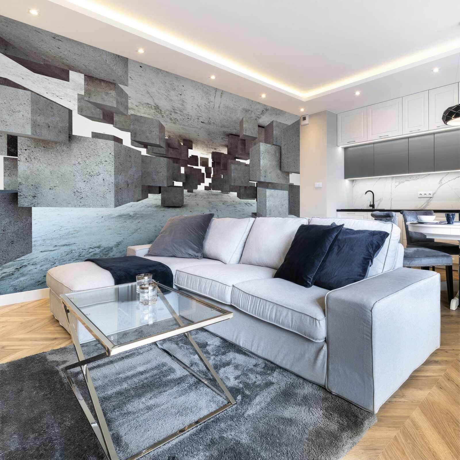 Fototapeta sivé kocky hladko levitujú v tuneloch a vzďaľujú sa do pekla