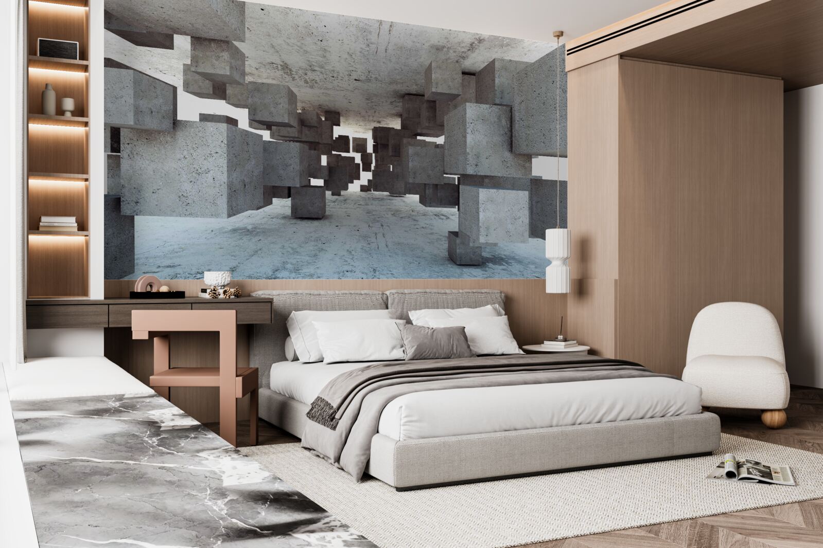 Fototapeta sivé kocky hladko levitujú v tuneloch a vzďaľujú sa do pekla