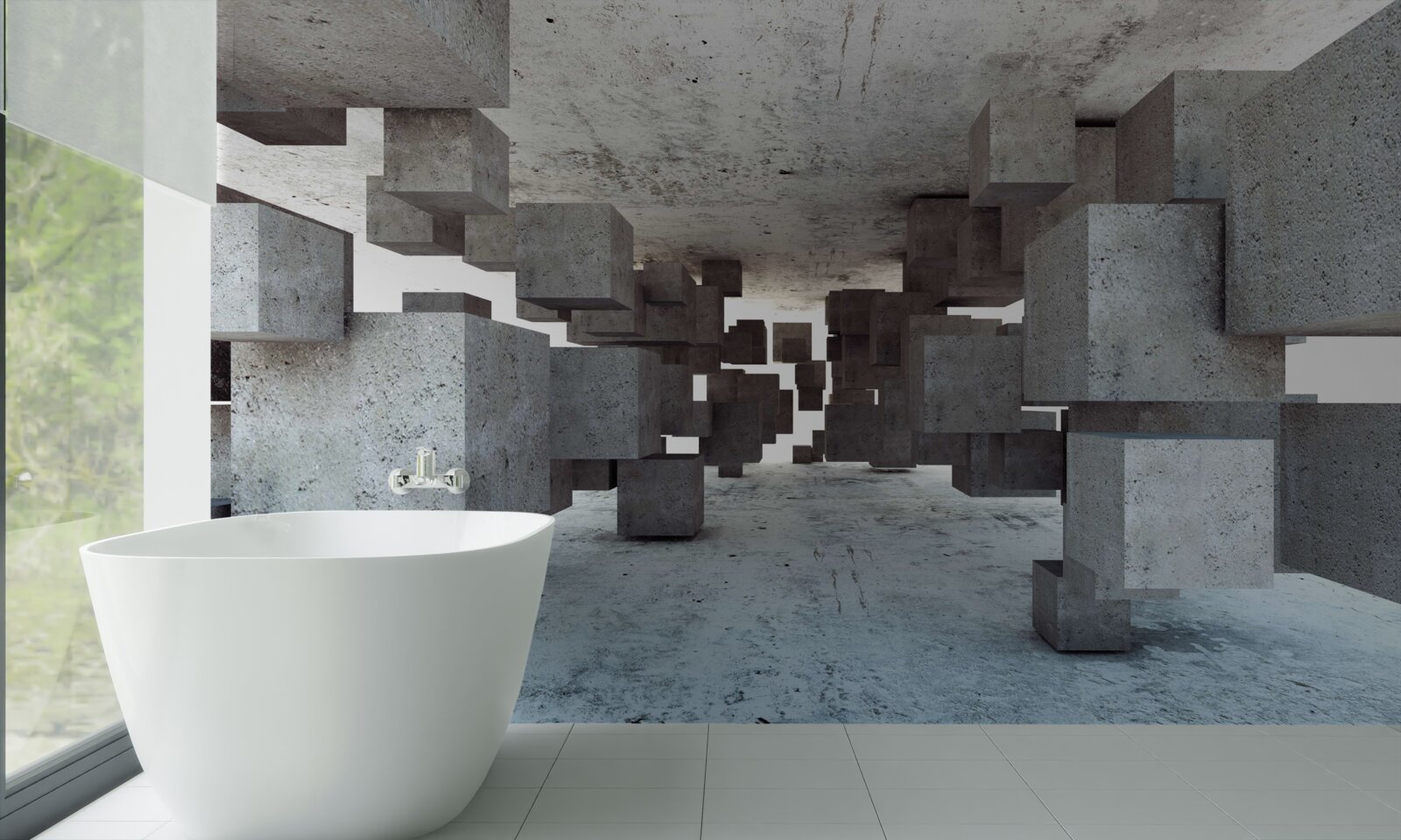 Fototapeta sivé kocky hladko levitujú v tuneloch a vzďaľujú sa do pekla