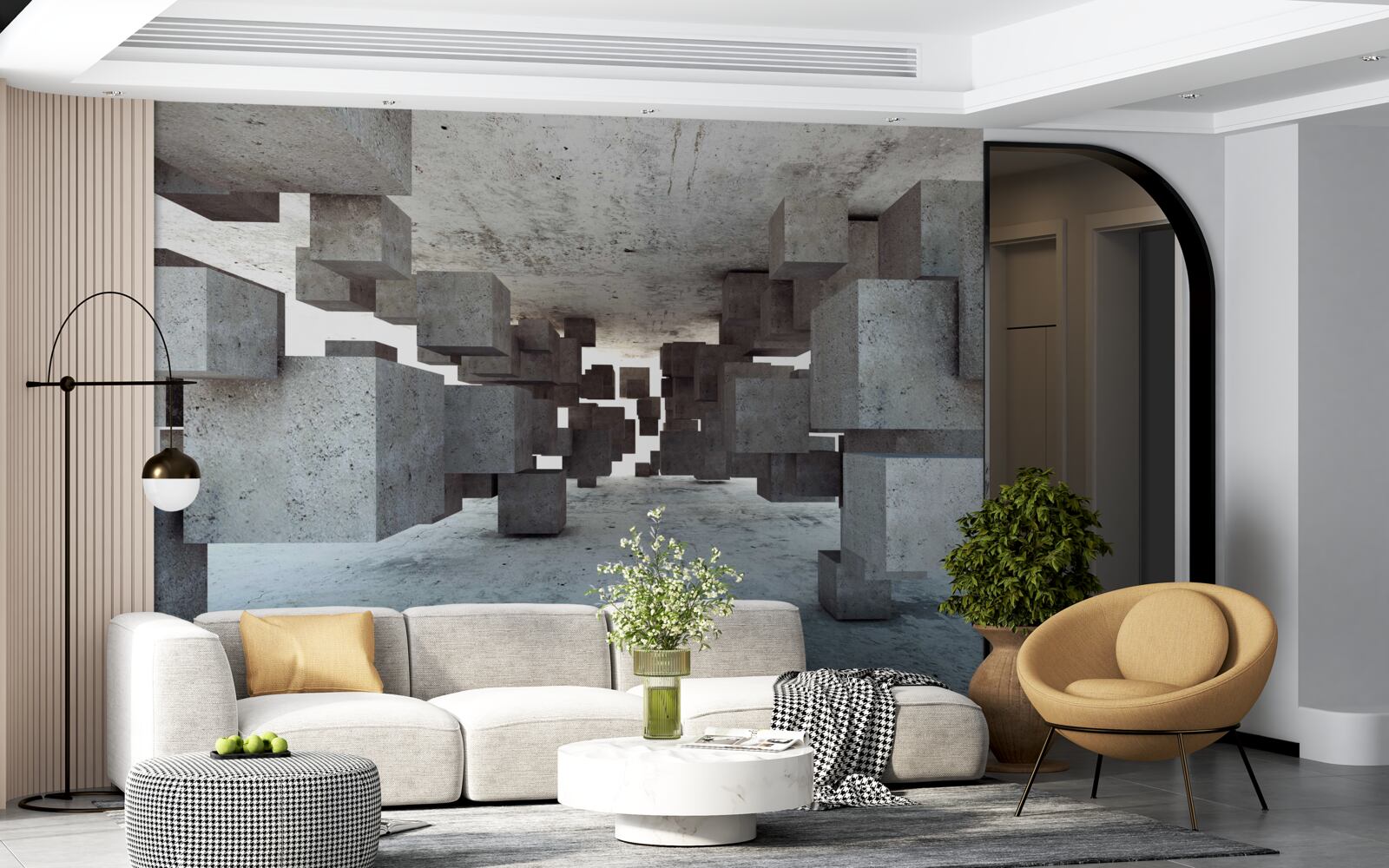 Fototapeta sivé kocky hladko levitujú v tuneloch a vzďaľujú sa do pekla