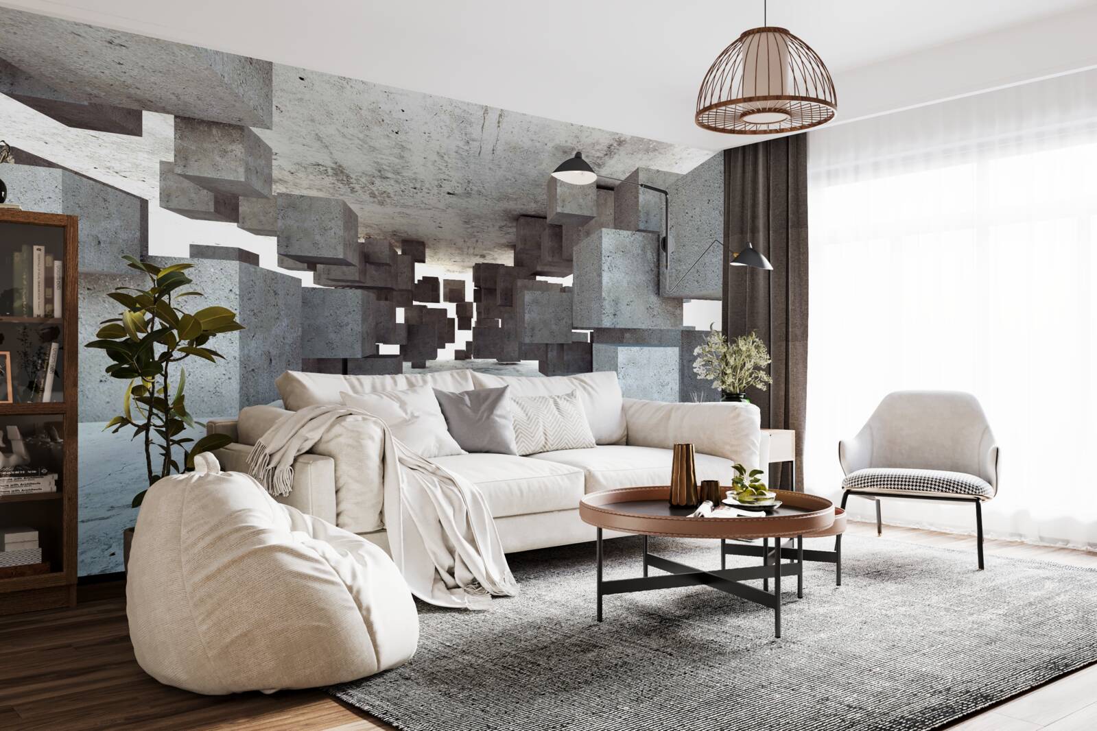 Fototapeta sivé kocky hladko levitujú v tuneloch a vzďaľujú sa do pekla