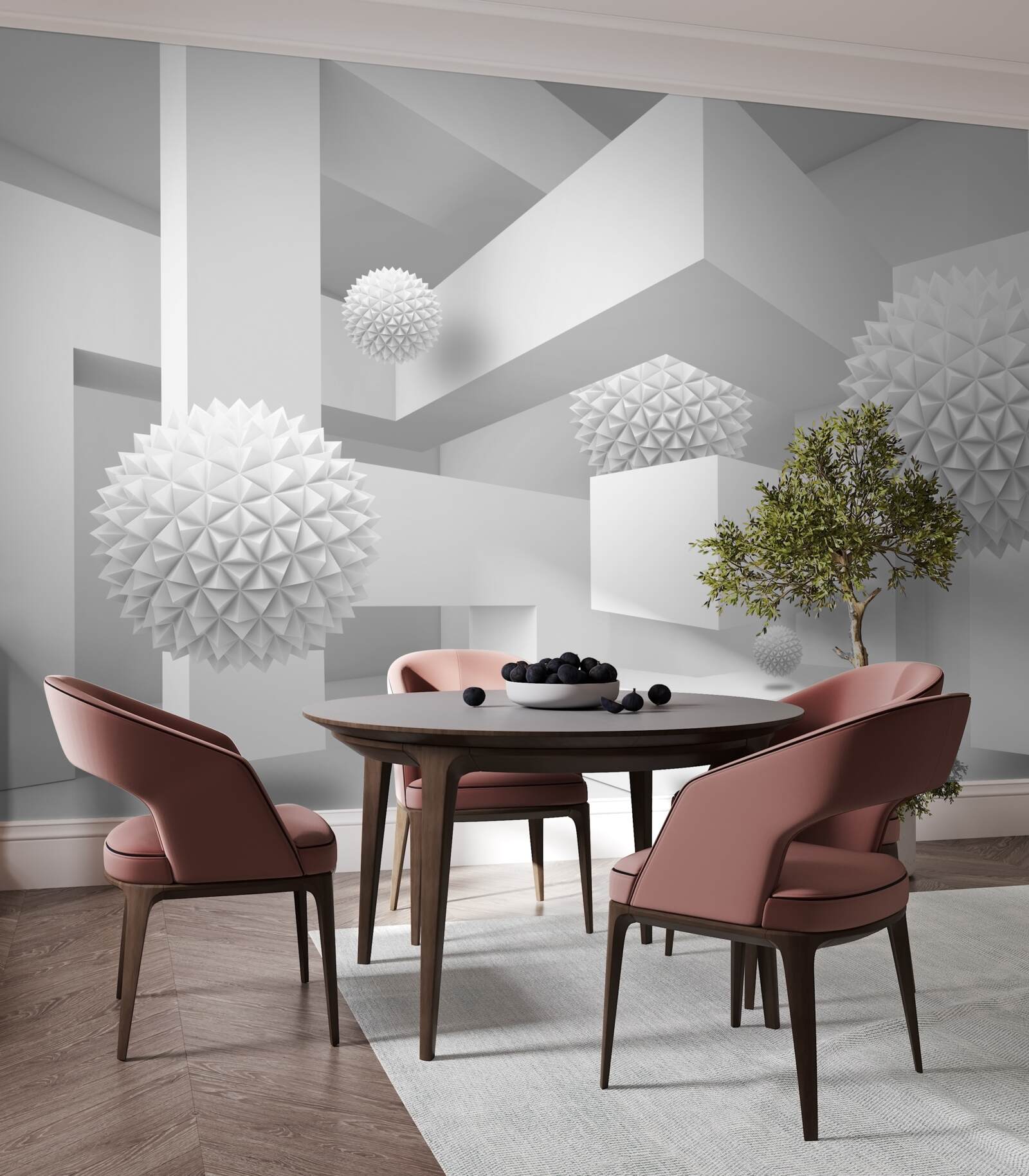 Fototapeta lietajúce ostré gule v abstraktnej geometrii