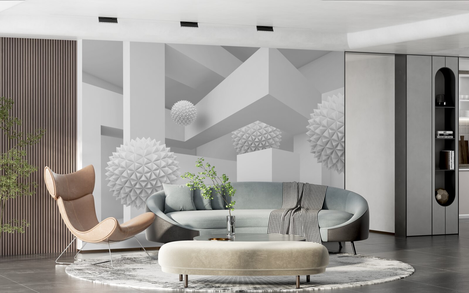 Fototapeta lietajúce ostré gule v abstraktnej geometrii