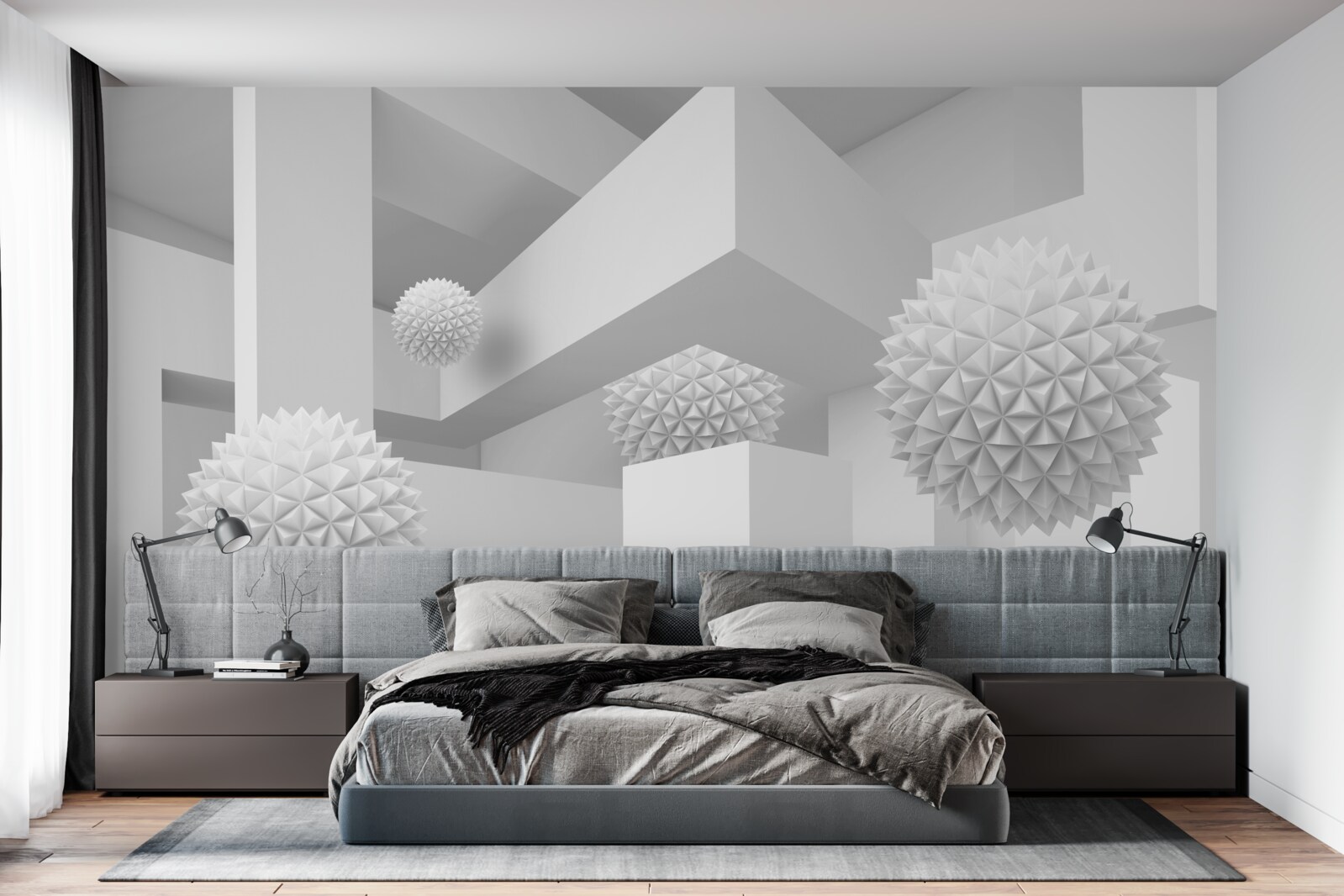 Fototapeta lietajúce ostré gule v abstraktnej geometrii