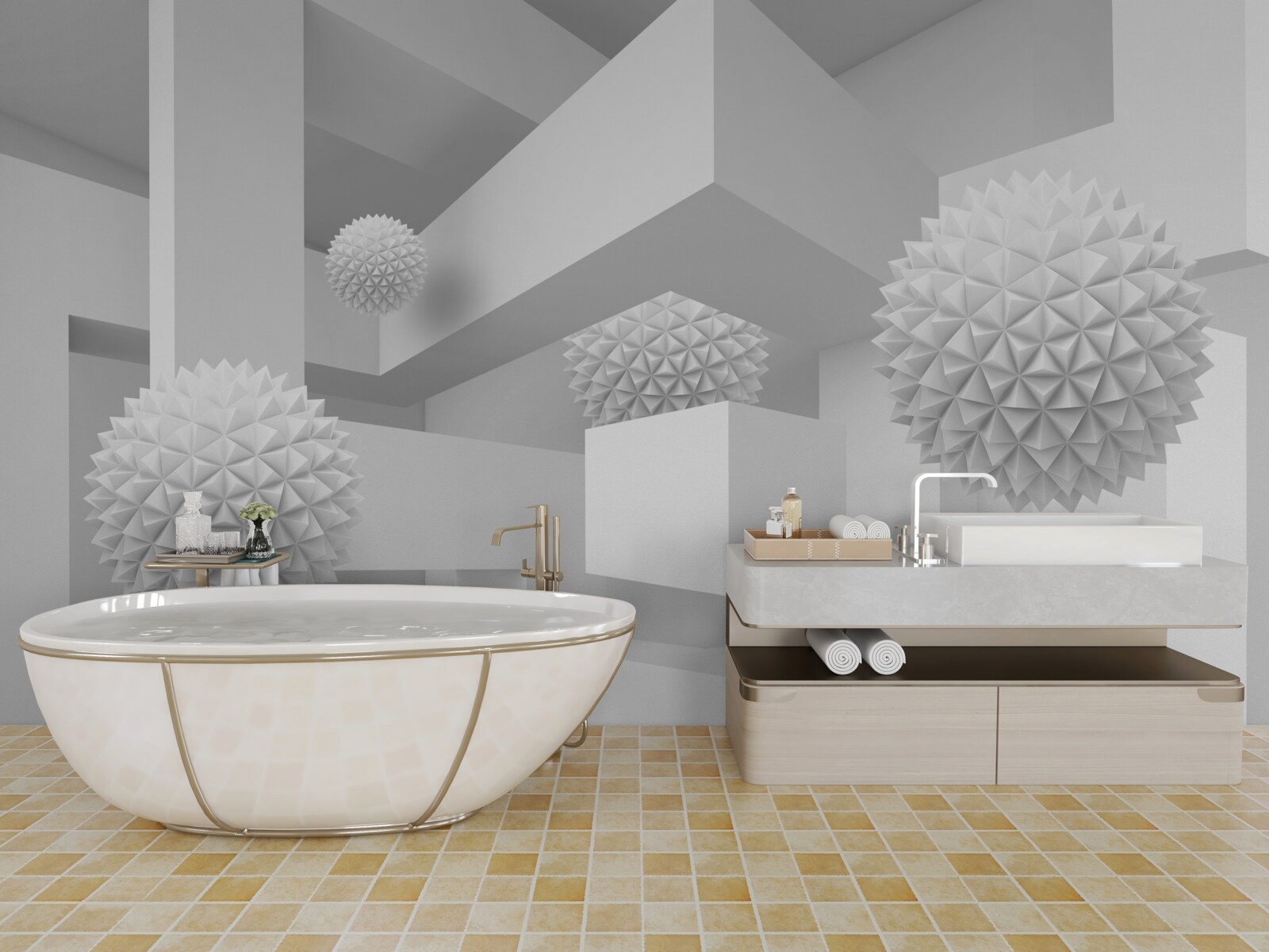 Fototapeta lietajúce ostré gule v abstraktnej geometrii