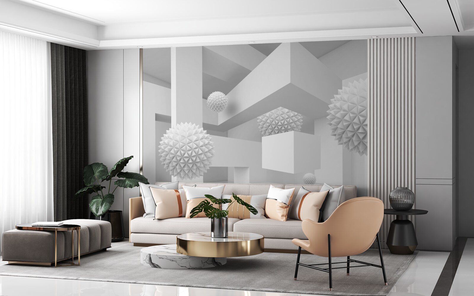 Fototapeta lietajúce ostré gule v abstraktnej geometrii