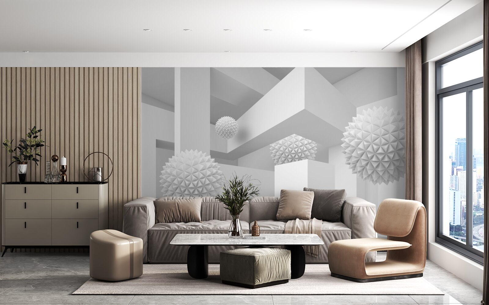 Fototapeta lietajúce ostré gule v abstraktnej geometrii