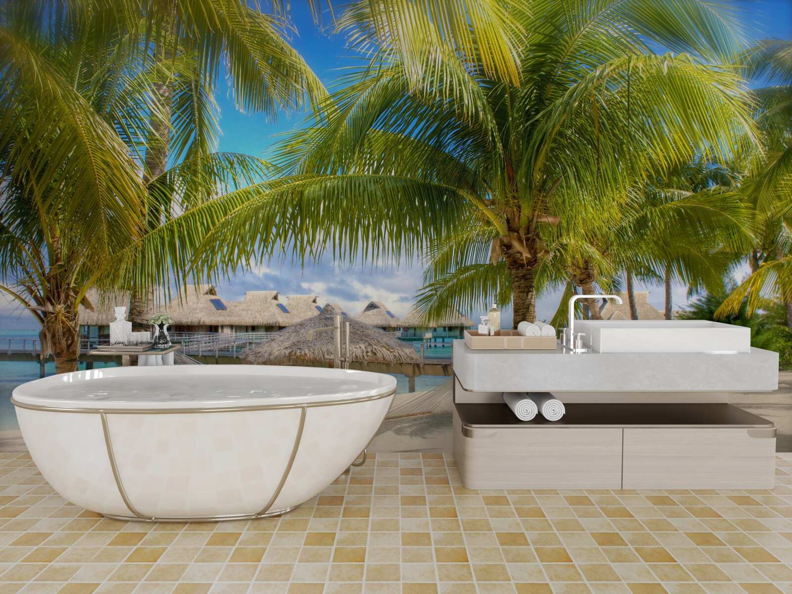 Fototapeta čerstvé palmy a pavilóny na dosah ruky