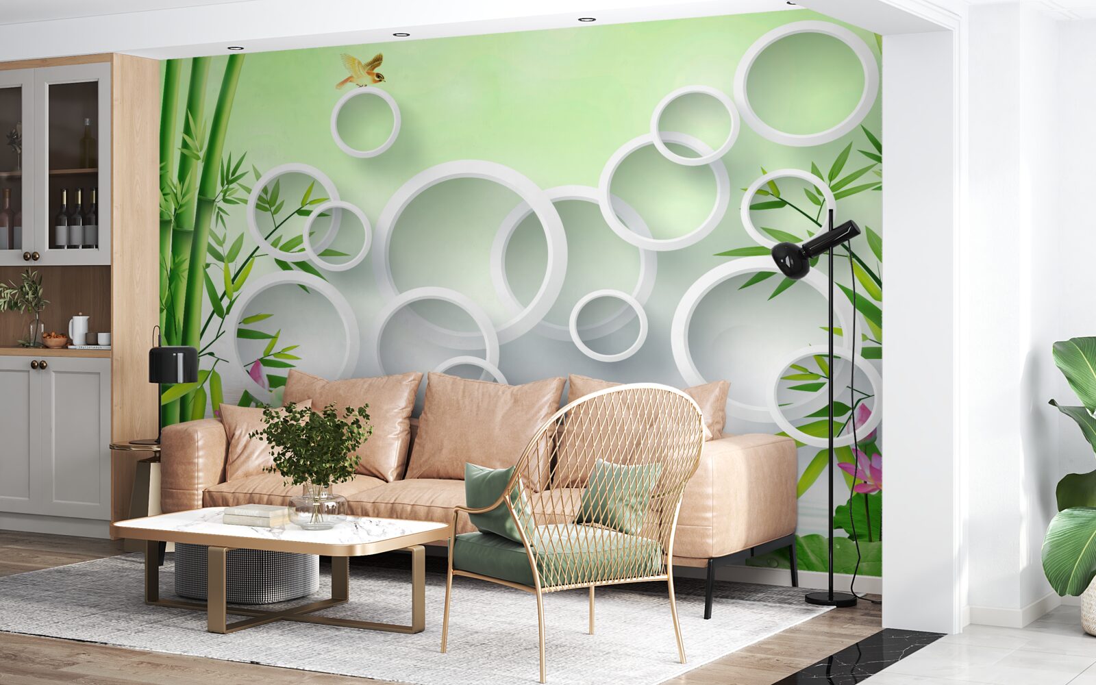 Fototapeta Masívny zelený bambus a svieže biele