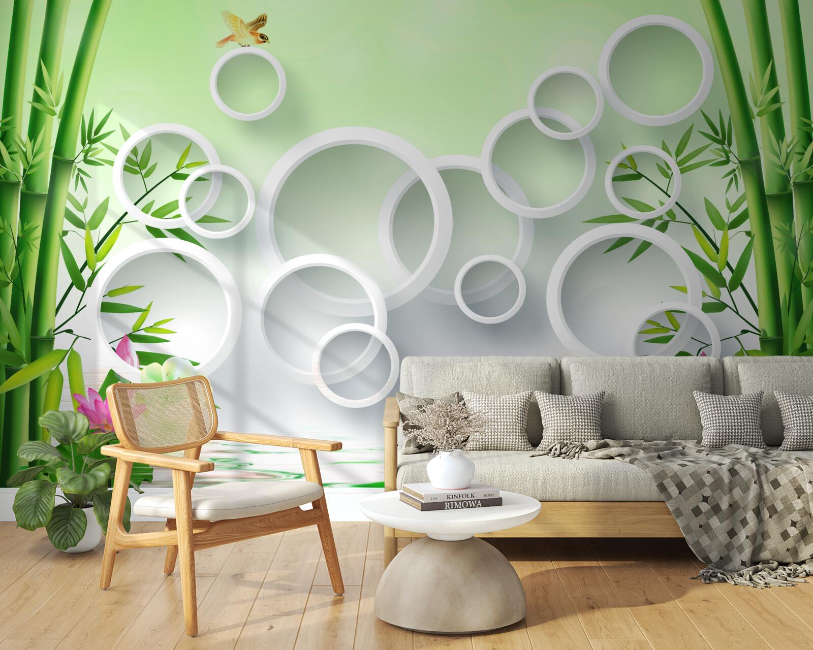 Fototapeta Masívny zelený bambus a svieže biele