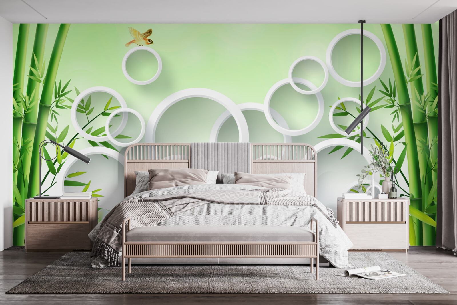 Fototapeta Masívny zelený bambus a svieže biele