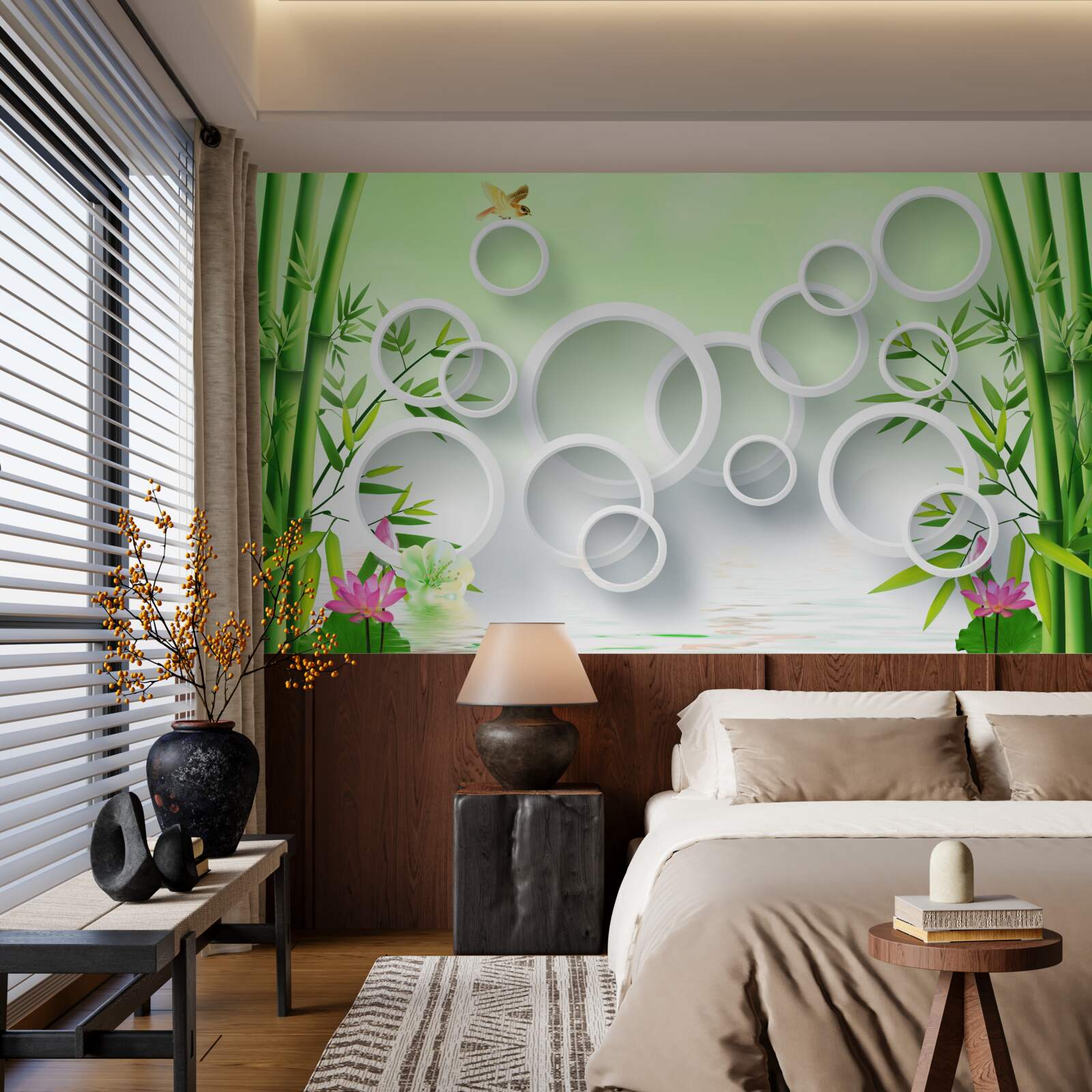 Fototapeta Masívny zelený bambus a svieže biele