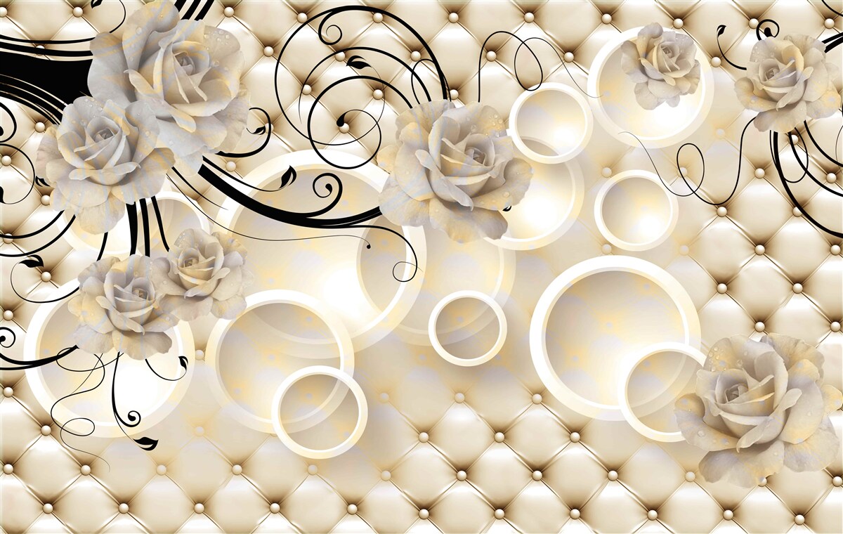 Fototapeta abstraktné kruhy a látky s kvetinovými motívmi