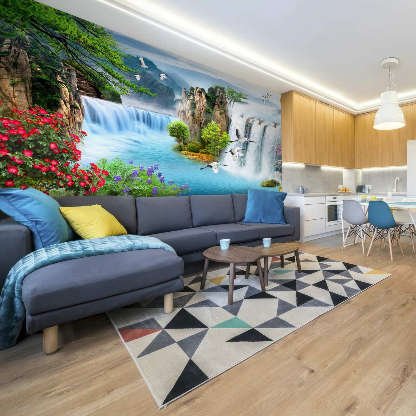 Fototapeta na zelenom zádi osvetľuje západ slnka nádherné vodopády