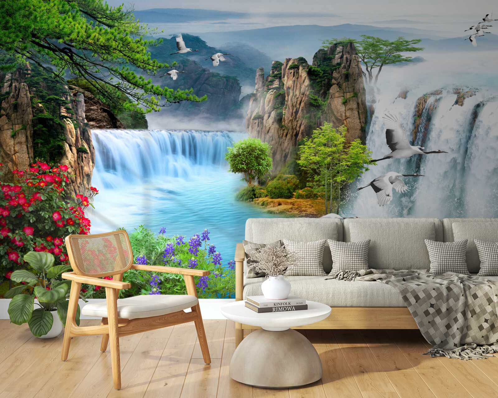 Fototapeta na zelenom zádi osvetľuje západ slnka nádherné vodopády