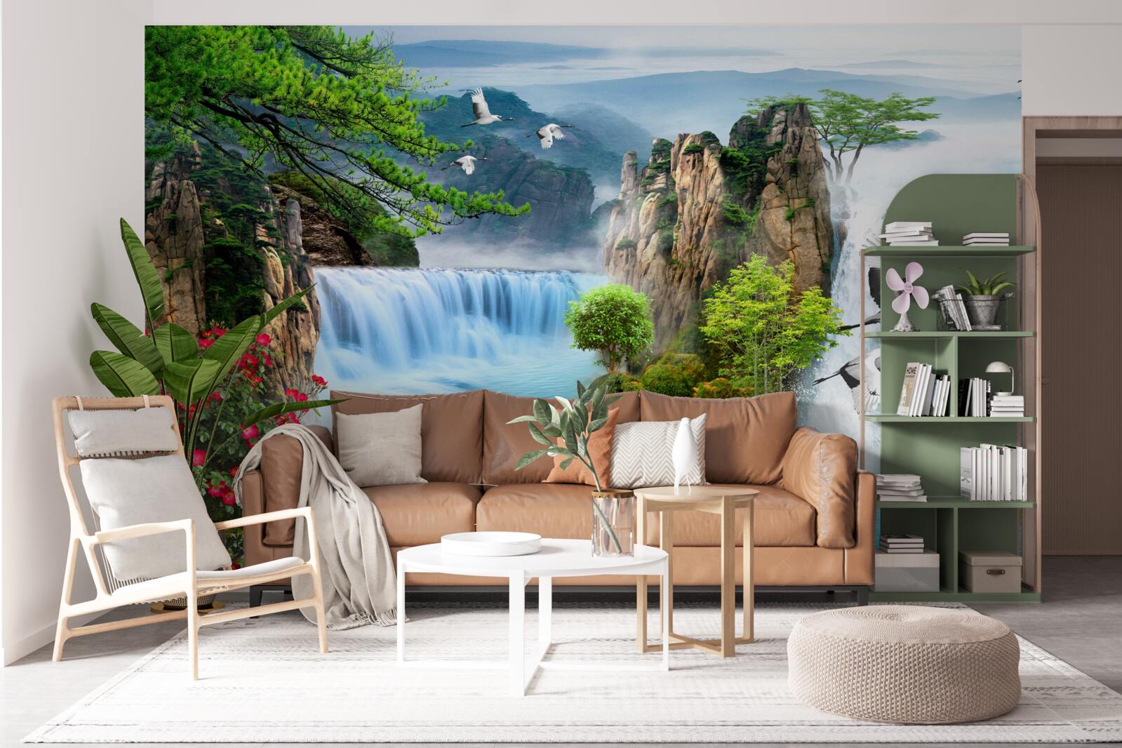 Fototapeta na zelenom zádi osvetľuje západ slnka nádherné vodopády