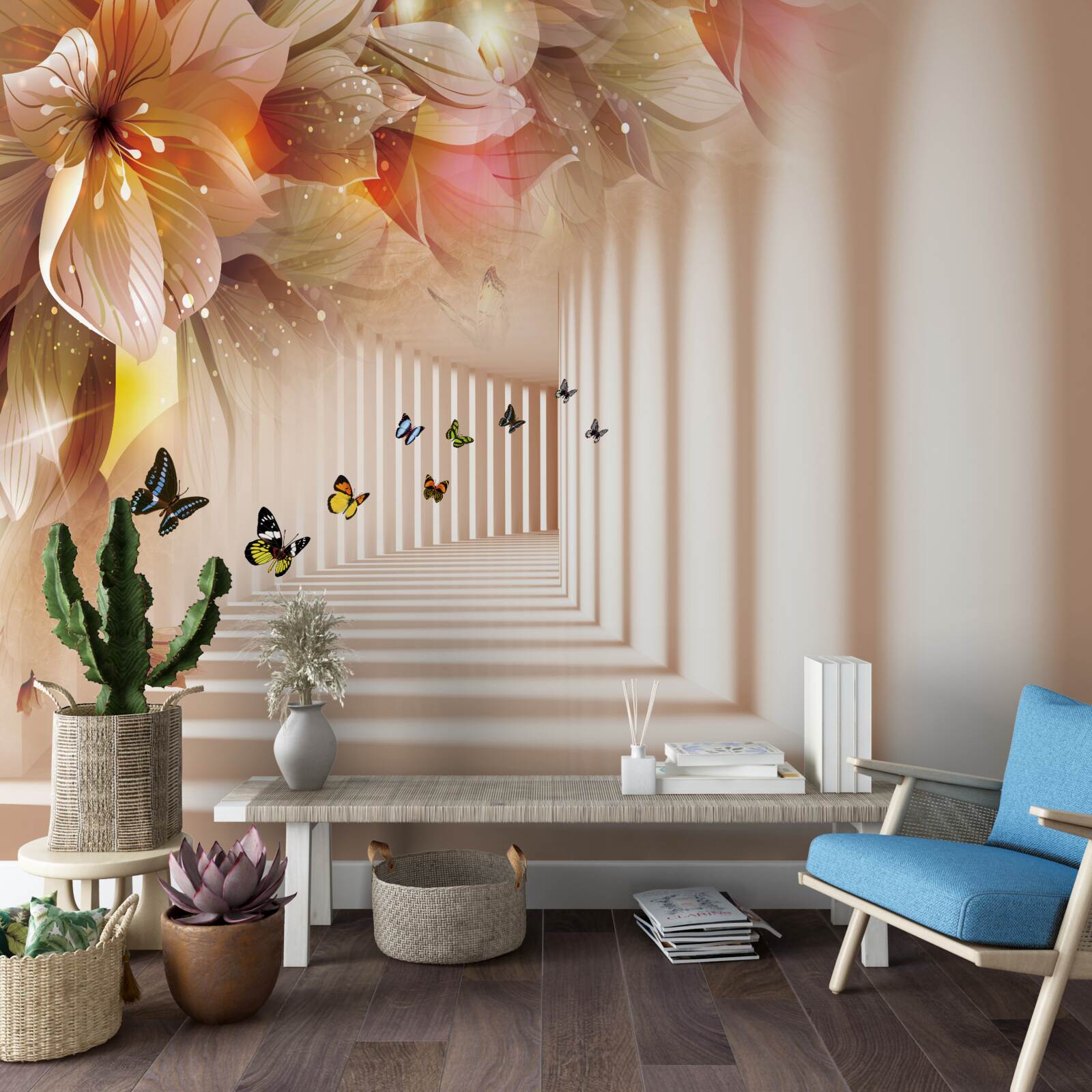 Fototapeta motýle opúšťajú svoje domovy a idú do tunela